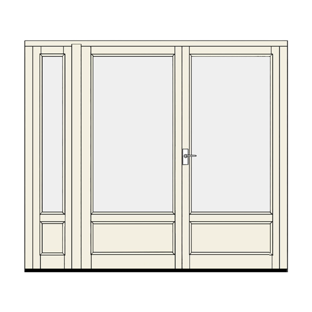 Double balcony doors with kick panel and sidelight
