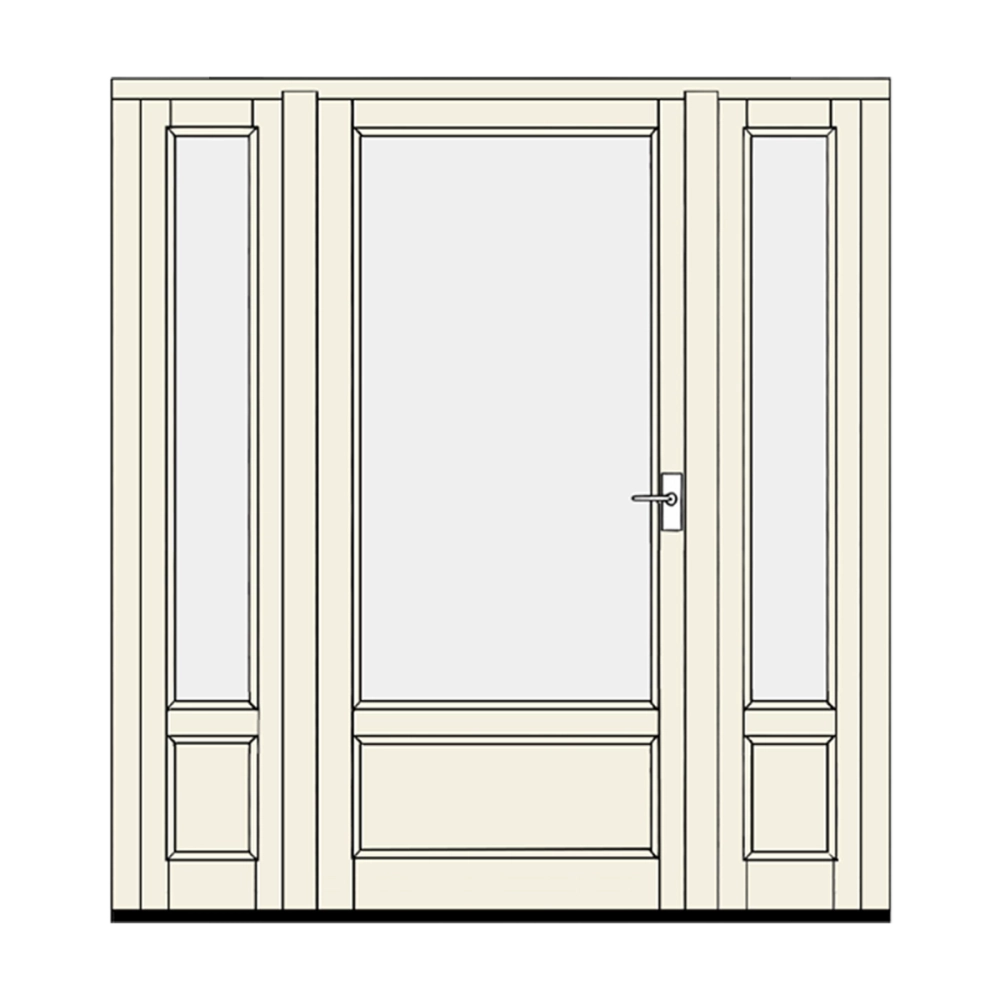 Balcony door with kick panel and sidelights