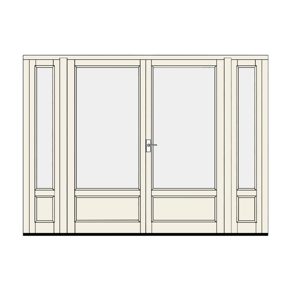 Double patio doors with kick panel and sidelights