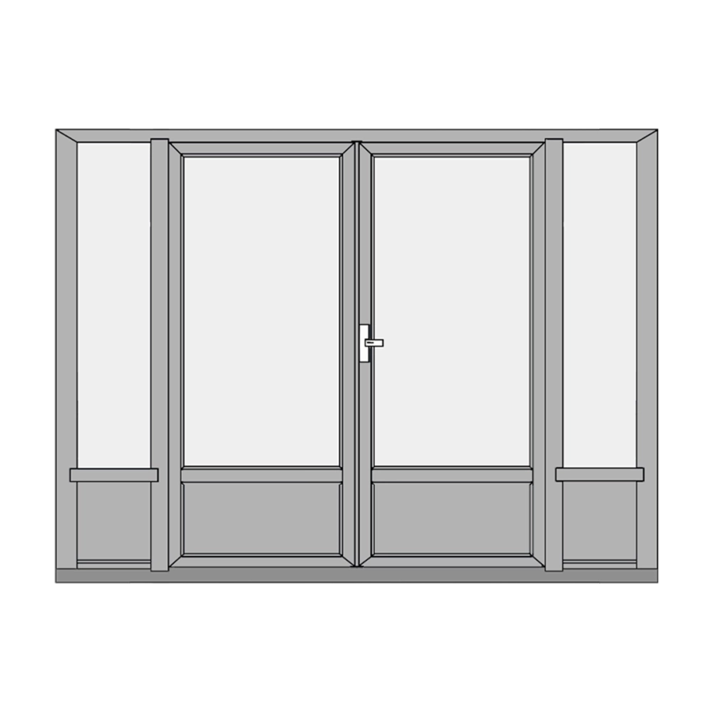 Double patio doors with kick panel and sidelights
