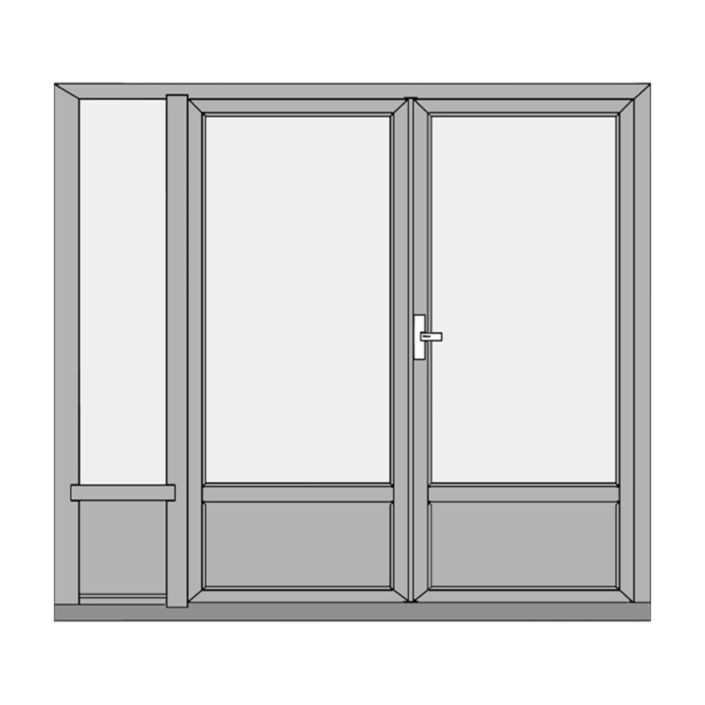 Double patio doors with kick panel and sidelight