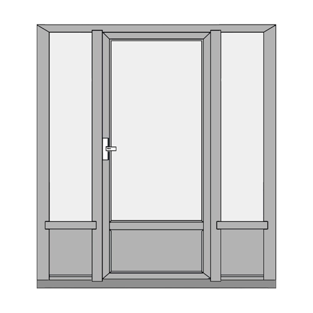 Balcony door with kick panel and sidelights