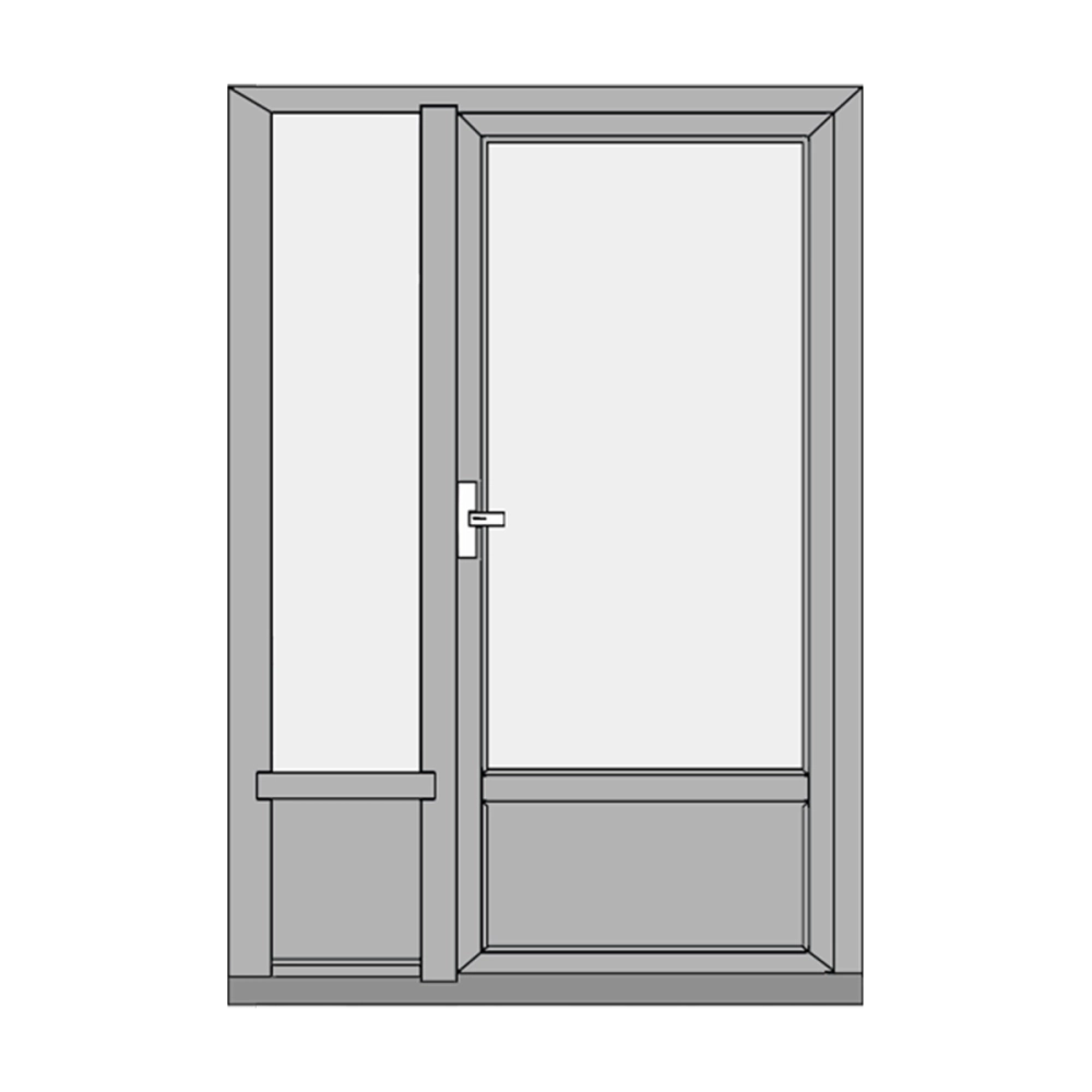 Balcony door with kick panel and sidelight